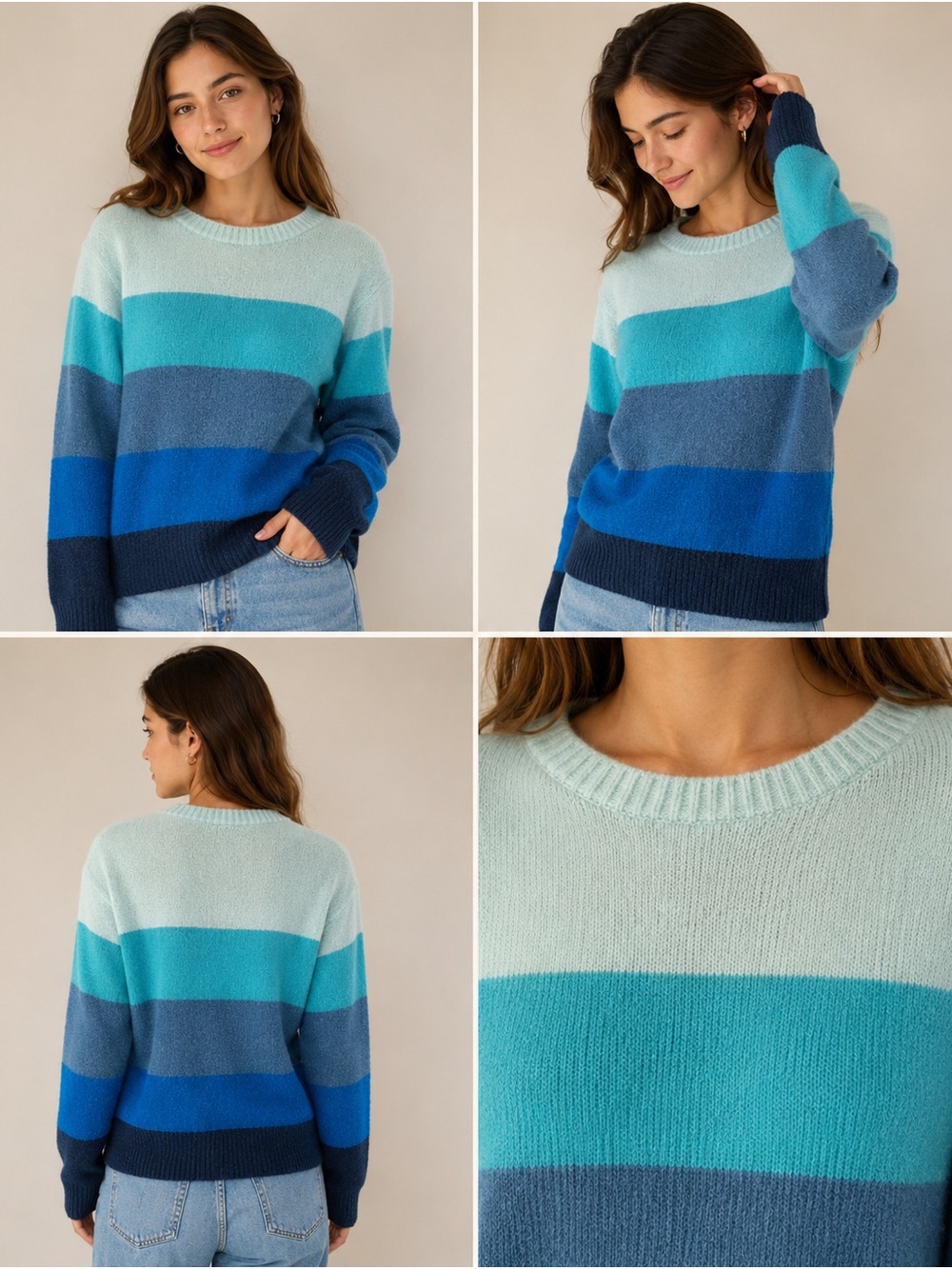 Lord & Taylor Blue Striped Knit Sweater Size Small - Picture 2 of 8